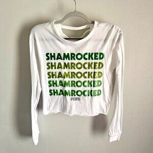VICTORIA’S SECRET PINK Cropped Shamrocked Long Sleeve Shirt Laced Back, Small